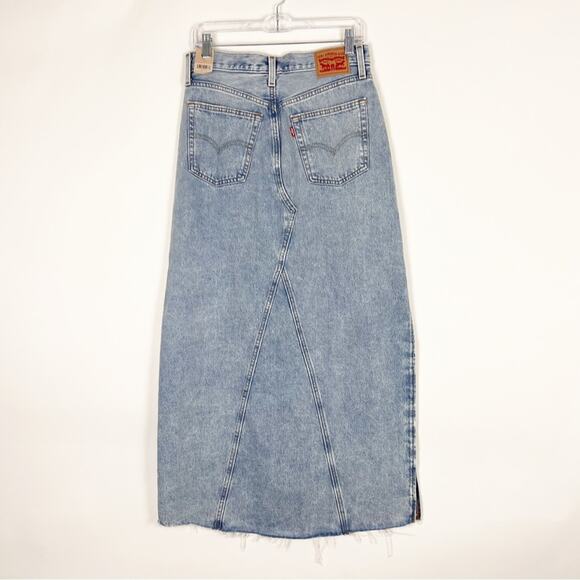 Levi’s Long Denim Skirt Side Slit Blue Size 27 - Picture 3 of 4
